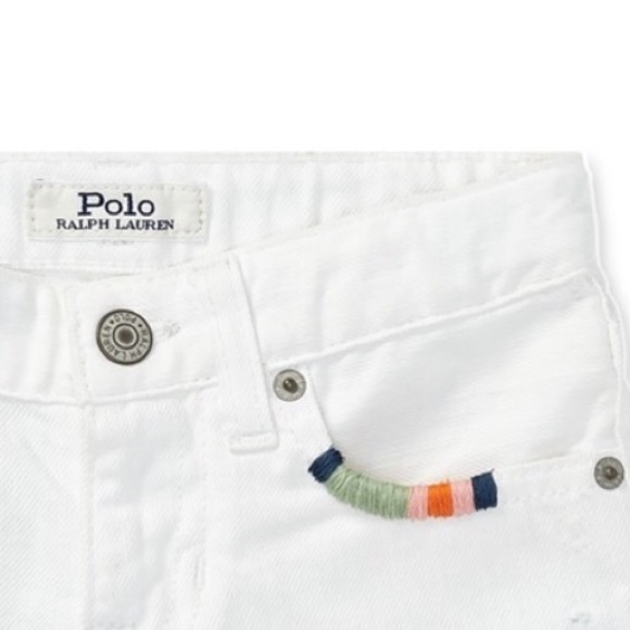 Ralph Lauren Girls’ Distressed White Denim Shorts - Picture 2 of 5